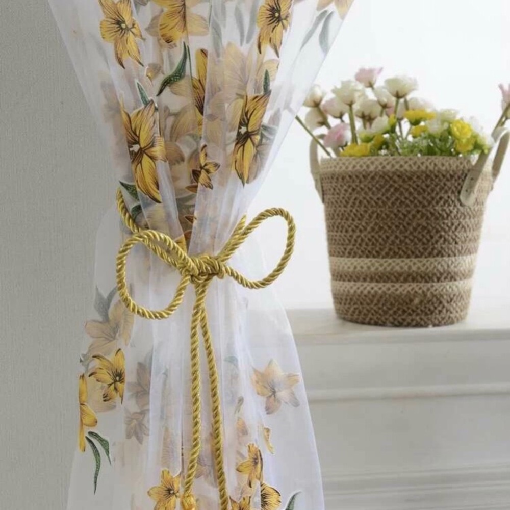 Sheer Floral Print Curtain Panels (2)